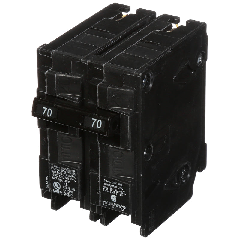 Q270 Siemens QP Miniature Circuit Breaker 70 A 2 Pole 120/240 VAC QP 125A Frame Thermal Magnetic Load Side Lug 10 kA