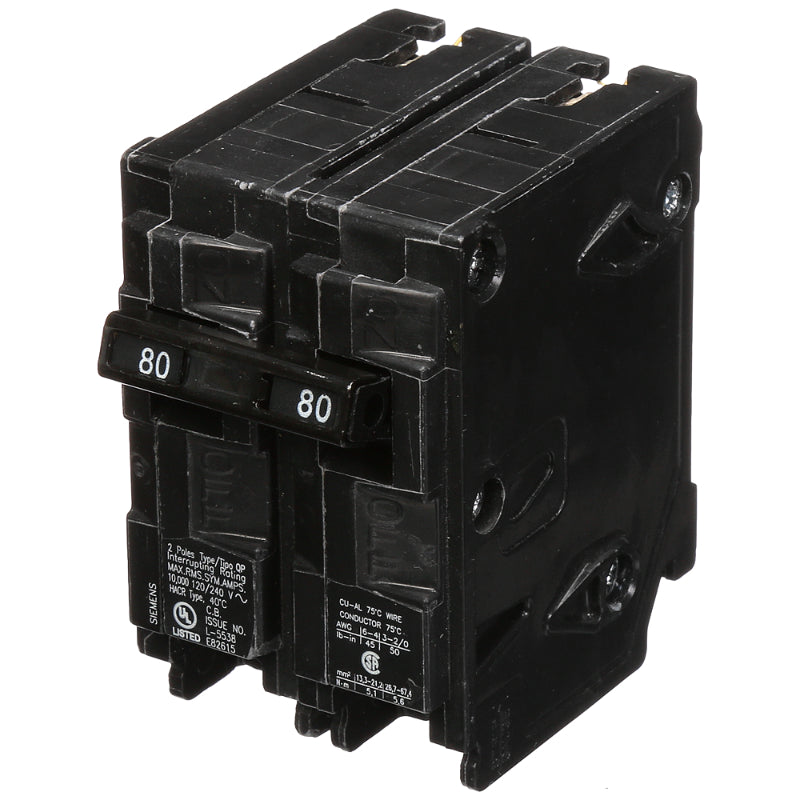 Q280 Siemens QP Miniature Circuit Breaker 80 A 2 Pole 120/240 VAC QP 125A Frame Thermal Magnetic Load Side Lug 10 kA