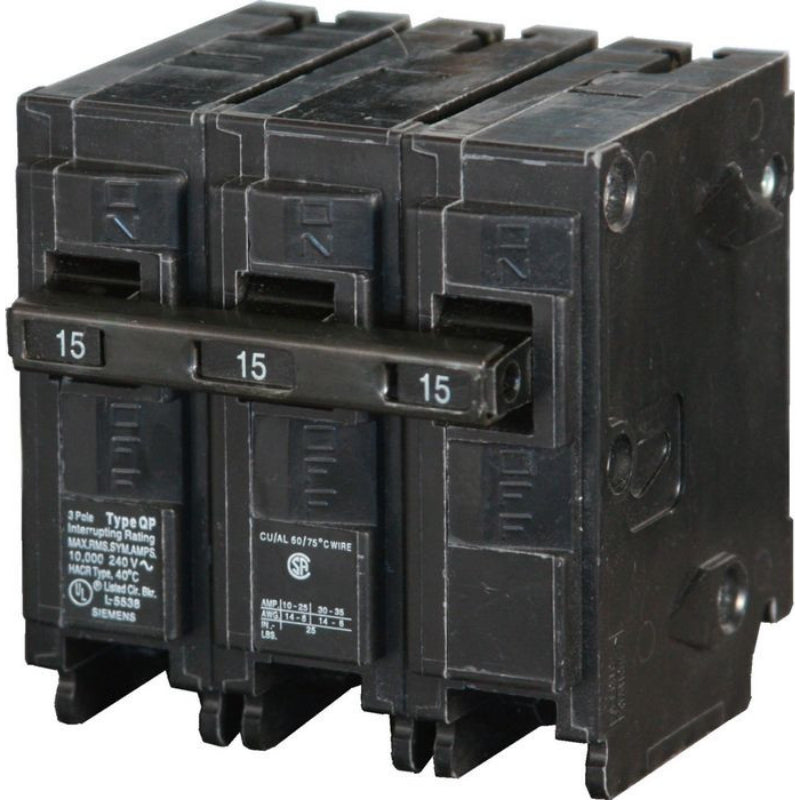 Q315 Siemens QP Miniature Circuit Breaker 15 A 3 Pole 240 VAC QP 125A Frame Thermal Magnetic Load Side Lug 10 kA