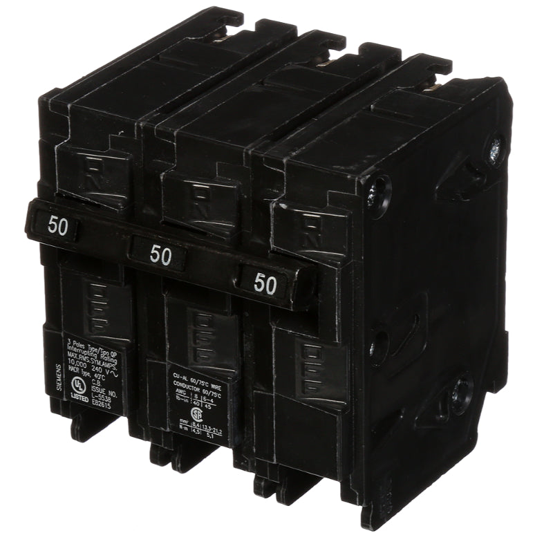 Q350 Siemens QP Miniature Circuit Breaker 50 A 3 Pole 240 VAC QP 125A Frame Thermal Magnetic Load Side Lug 10 kA