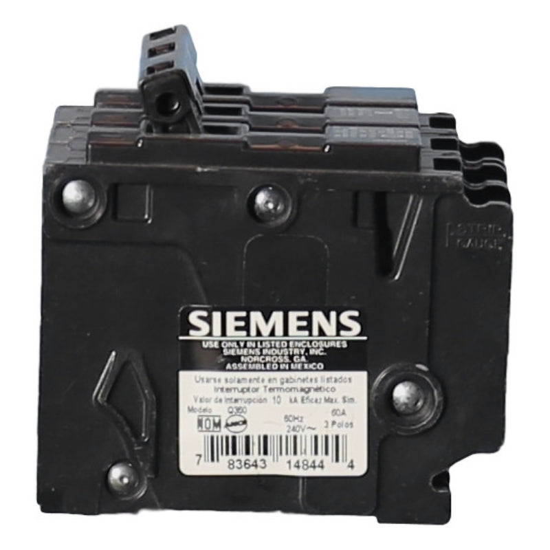 Q360 Siemens QP Miniature Circuit Breaker 60 A 3 Pole 240 VAC QP 125A Frame Thermal Magnetic Load Side Lug 10 kA