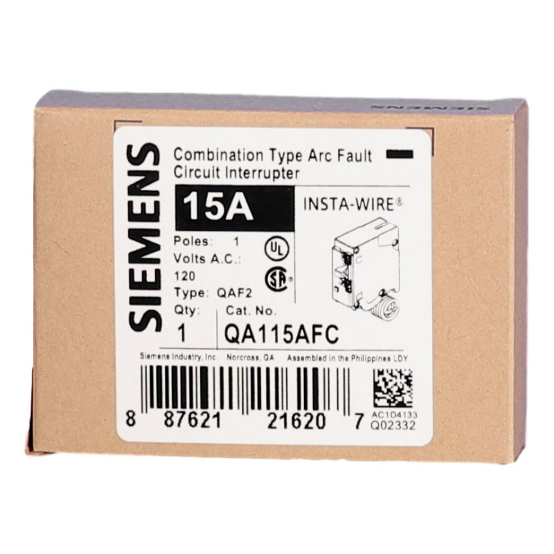 QA115AFC Siemens QAF2 Arc Fault Circuit Breaker 120 V 15 A 10 kA 60 Hz 1 Pole