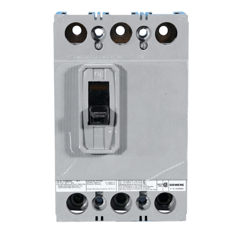 QJ23B200H Siemens QJ2H Molded Case Circuit Breaker 200 A 3 Pole 240 VAC QJ Frame Thermal Magnetic Load Side Lug 42 kA