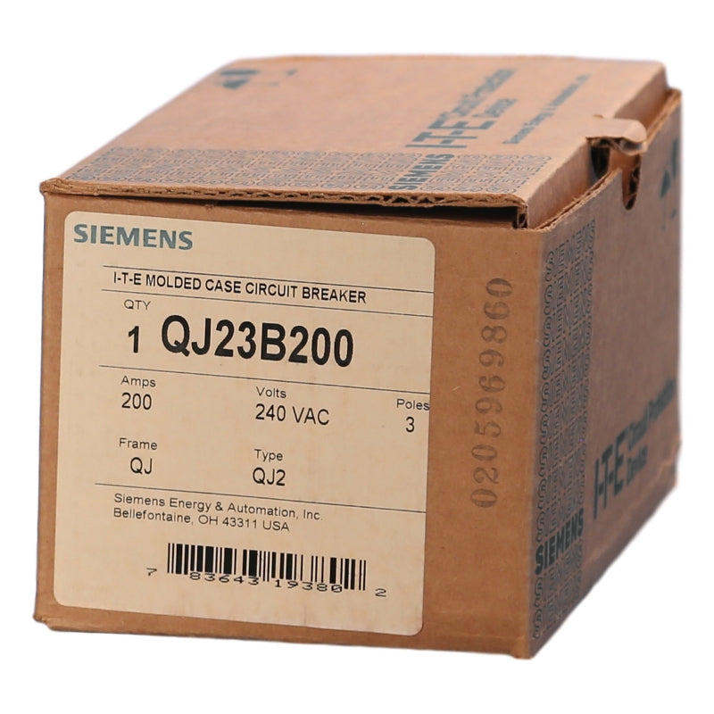 QJ23B200 Siemens ED4 Molded Case Circuit Breaker 200 A 3 Pole 240 VAC Thermal Magnetic Load Side Lug 10 kA
