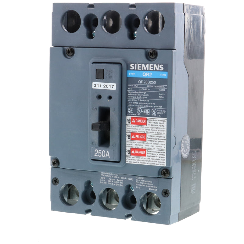 QR23B250 Siemens QR2 Molded Case Circuit Breaker 250 A 3 Pole 240 VAC QR 250A Frame Thermal Magnetic 10 kA