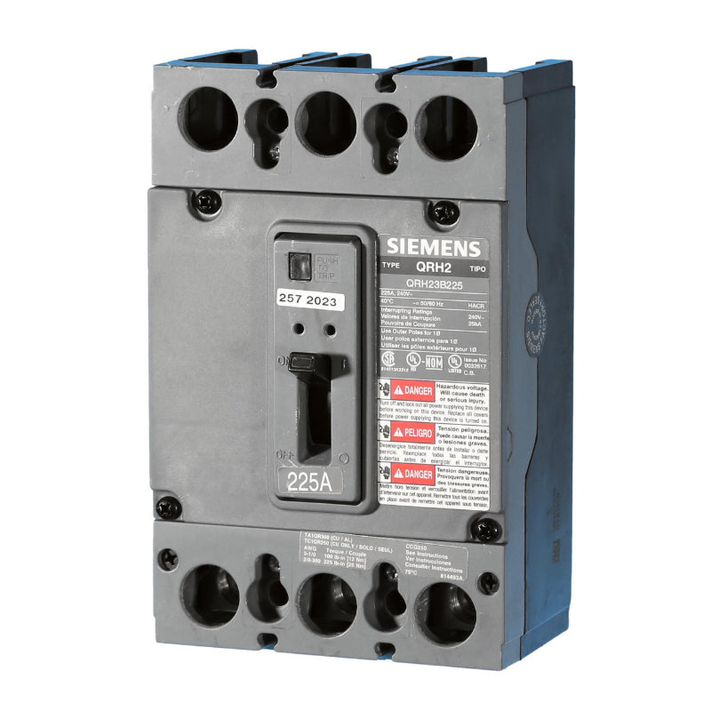 QRH23B225 Siemens QRH2 Molded Case Circuit Breaker 225 A 3 Pole 240 VAC QR 250A Frame Thermal Magnetic Load Side Lug 25 kA