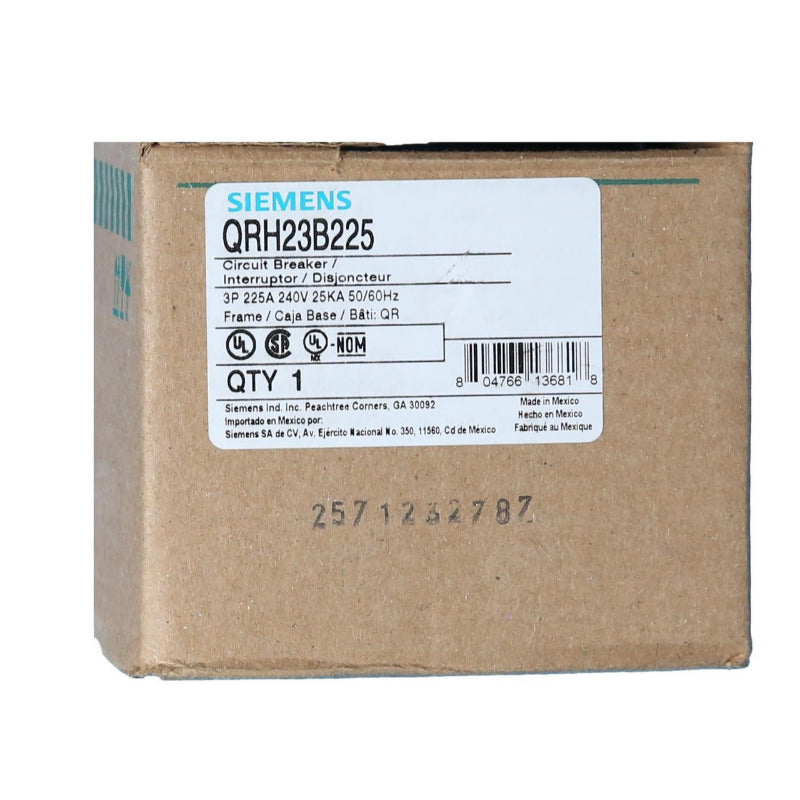 QRH23B225 Siemens QRH2 Molded Case Circuit Breaker 225 A 3 Pole 240 VAC QR 250A Frame Thermal Magnetic Load Side Lug 25 kA