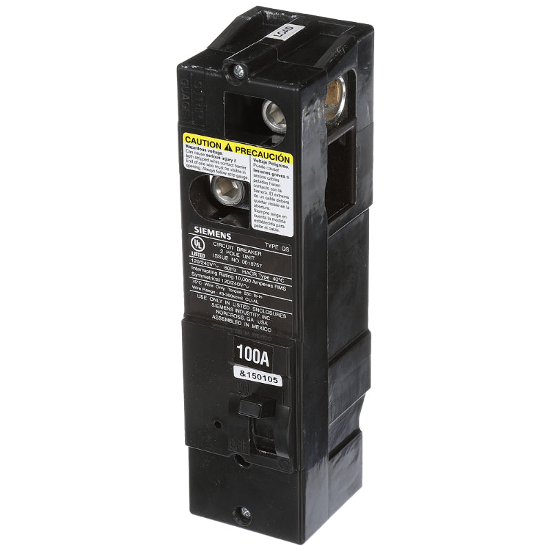 QS2100 Siemens QS Main and Branch Circuit Breaker 100 A 2 Pole 120/240 VAC QS 225 Frame Thermal Magnetic Load Side Lug 10 kA