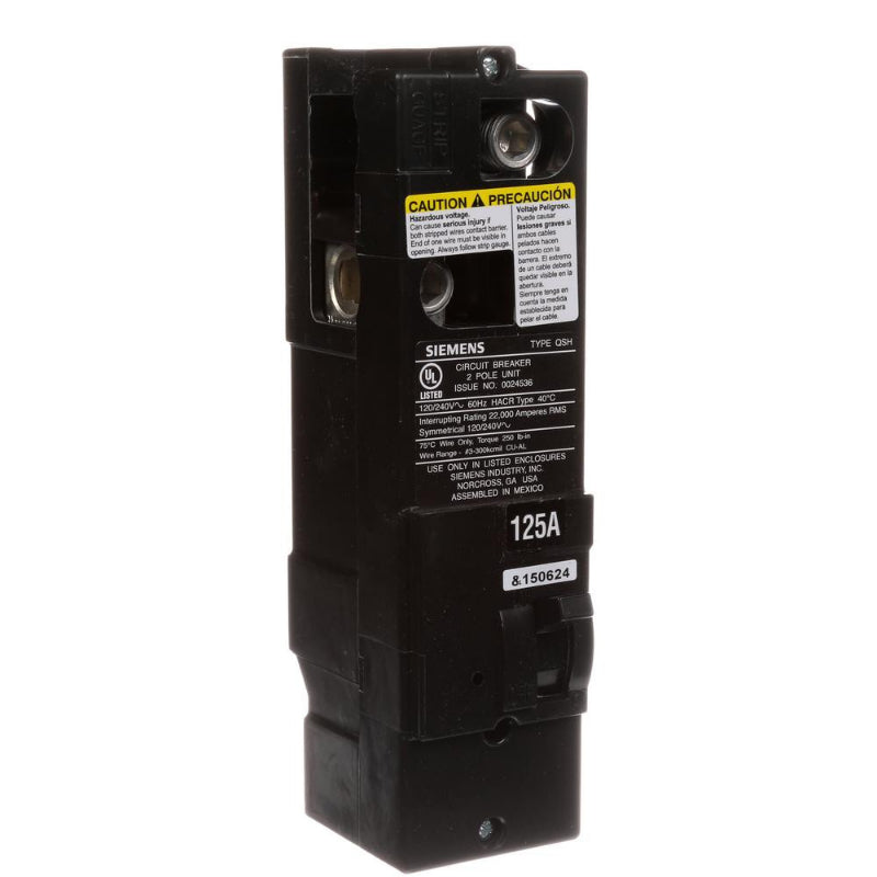 QS2125H Siemens QSH Main and Branch Circuit Breaker 125 A 2 Pole 120/240 VAC QS 225 Frame Thermal Magnetic Load Side Lug 22 kA