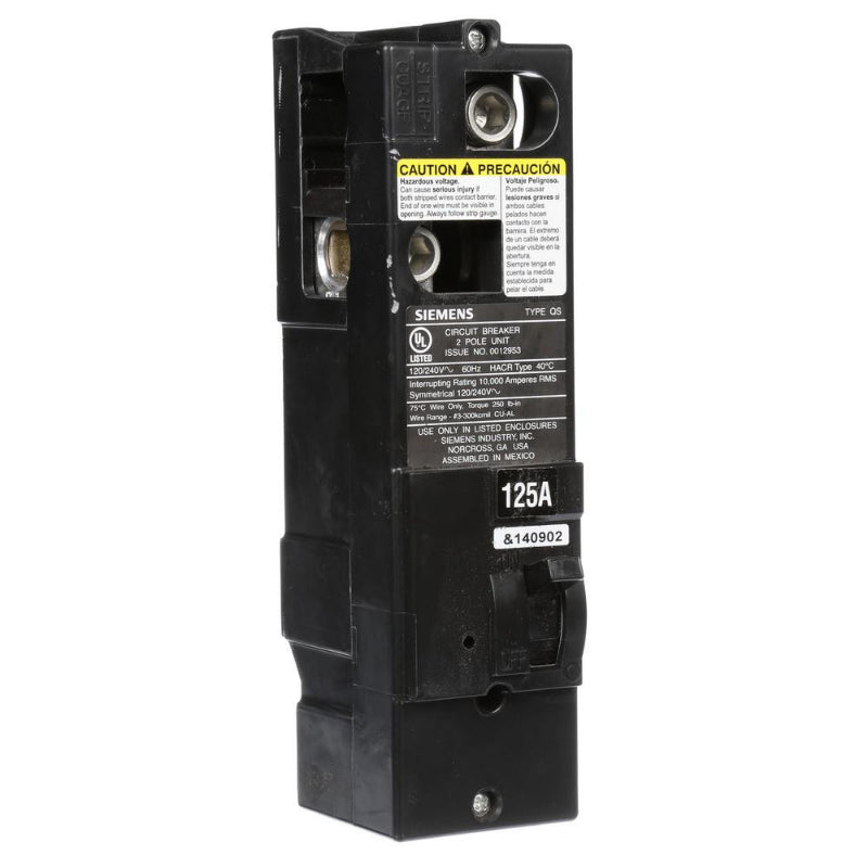 QS2125 Siemens QS Main and Branch Circuit Breaker 125 A 2 Pole 120/240 VAC QS 225 Frame Thermal Magnetic Load Side Lug 10 kA