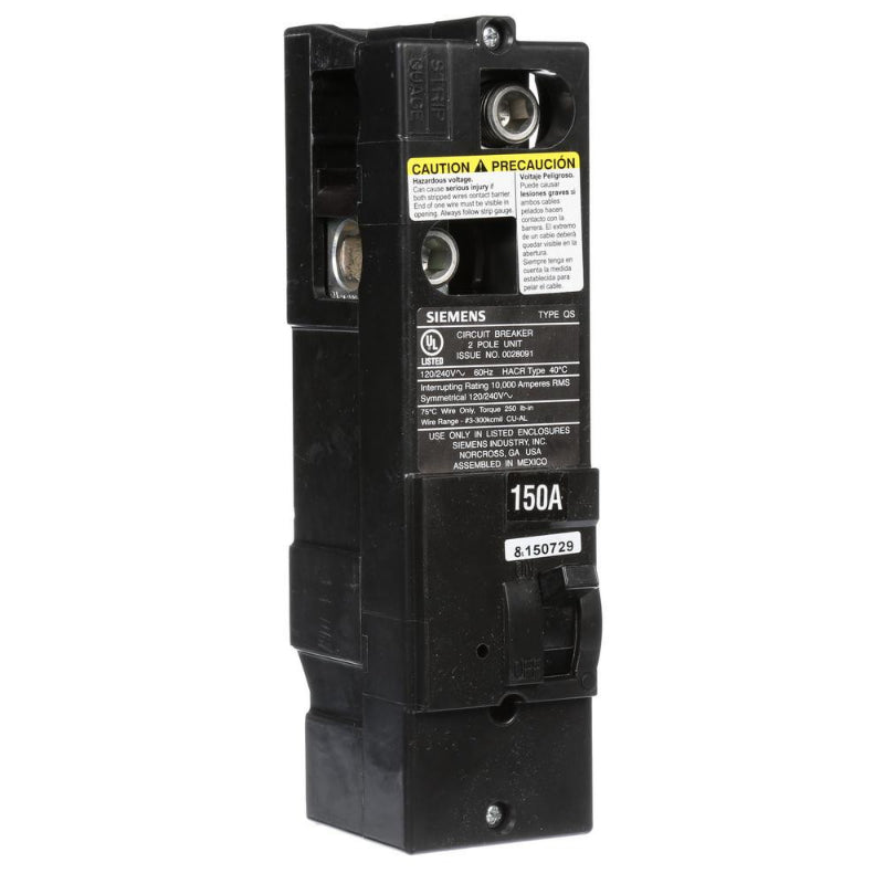 QS2150 Siemens QS Main and Branch Circuit Breaker 150 A 2 Pole 120/240 VAC QS 225 Frame Thermal Magnetic Load Side Lug 10 kA