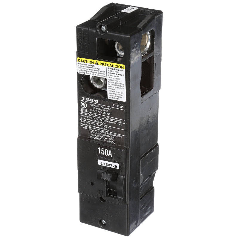 QS2150 Siemens QS Main and Branch Circuit Breaker 150 A 2 Pole 120/240 VAC QS 225 Frame Thermal Magnetic Load Side Lug 10 kA