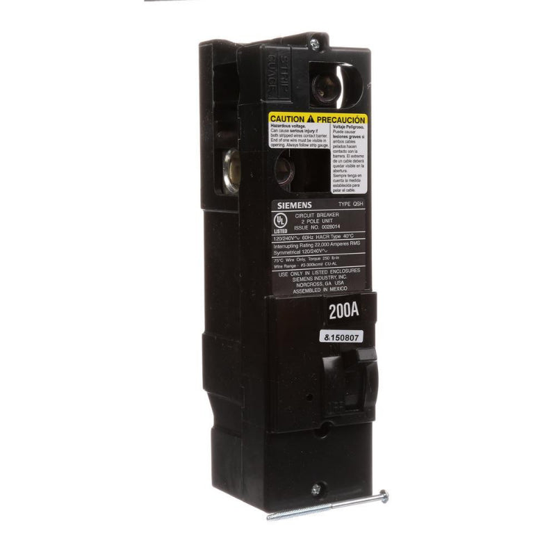 QS2200H Siemens QSH Main and Branch Circuit Breaker 200 A 2 Pole 120/240 VAC QS 225 Frame Thermal Magnetic Load Side Lug 22 kA