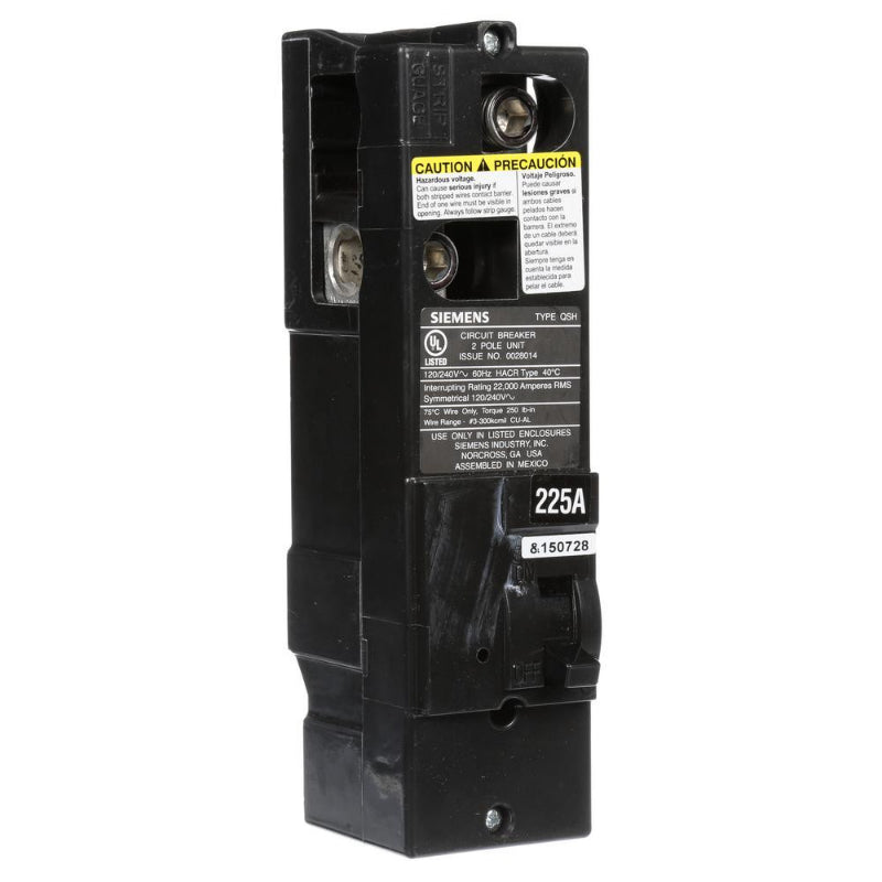 QS2225H Siemens QSH Main and Branch Circuit Breaker 225 A 2 Pole 120/240 VAC QS 225 Frame Thermal Magnetic Load Side Lug 22 kA
