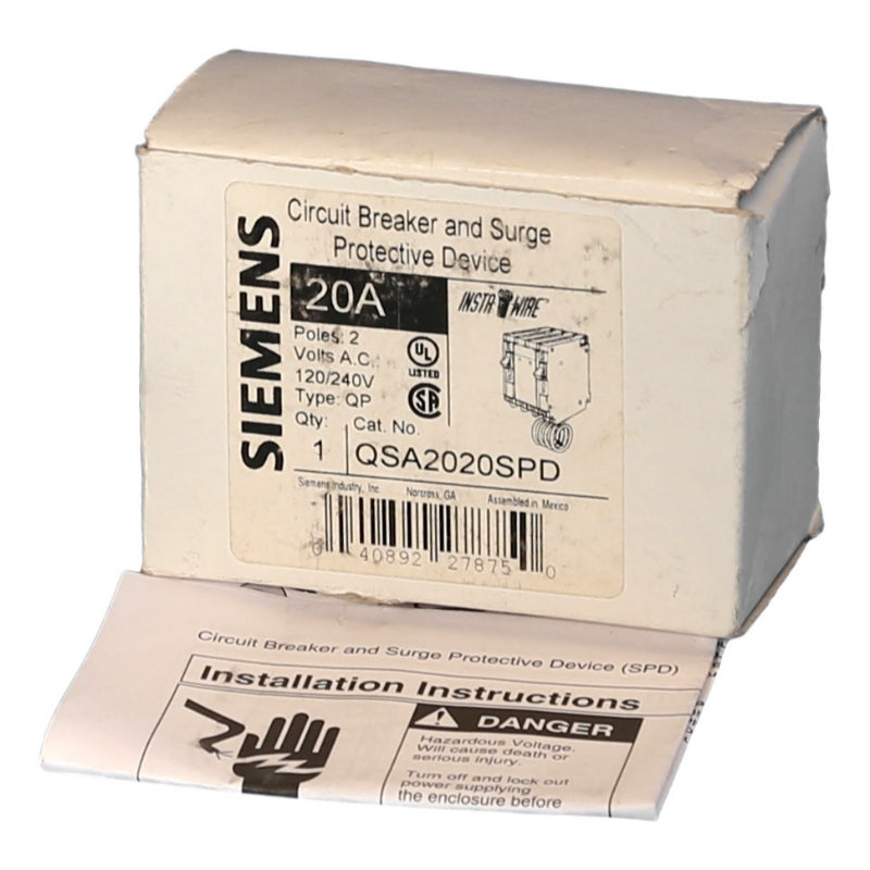 QSA2020SPD Siemens QP SPD Surge Protection Circuit Breaker 120/240 V 20 A 1 Pole 10 kA
