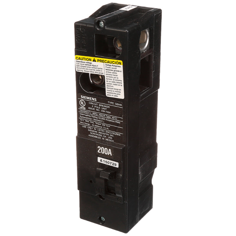 QSH2200 Siemens QSHH Main and Branch Circuit Breaker 200 A 2 Pole 120/240 VAC QS 225 Frame Thermal Magnetic Load Side Lug 42 kA