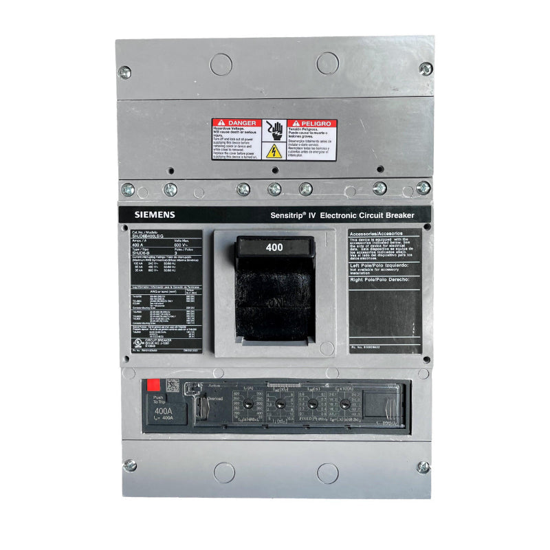 SHJD6B400LSIG Siemens Sentron Sensitrip & SHJD Molded Case Circuit Breaker 400 A 3 Pole 600 VAC JD Frame Electronic Load Side Lug 65 kA