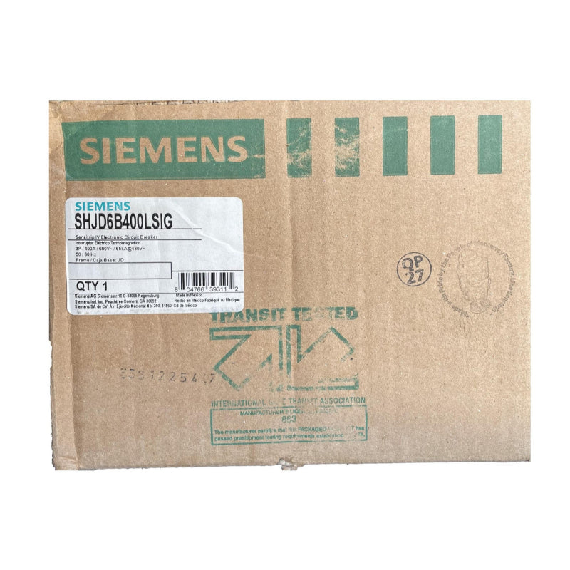 SHJD6B400LSIG Siemens Sentron Sensitrip & SHJD Molded Case Circuit Breaker 400 A 3 Pole 600 VAC JD Frame Electronic Load Side Lug 65 kA
