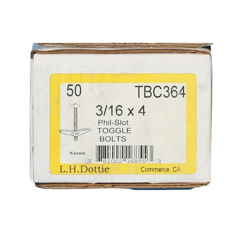 TBC364 Dottie Toggle Bolt Carbon Steel Zinc Plated Phillips/Slotted 4 in Mushroom Head
