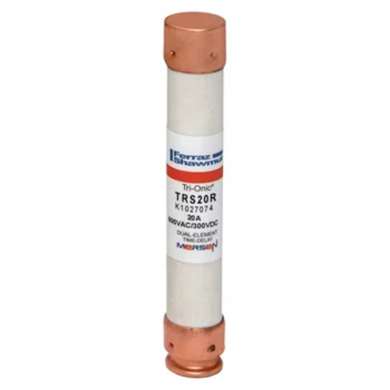 TRS20R Mersen TRS-R Time Delay Fuse 600 V 300 VDC 200 kA Ferrule Terminal Class RK5 Dual 20 A