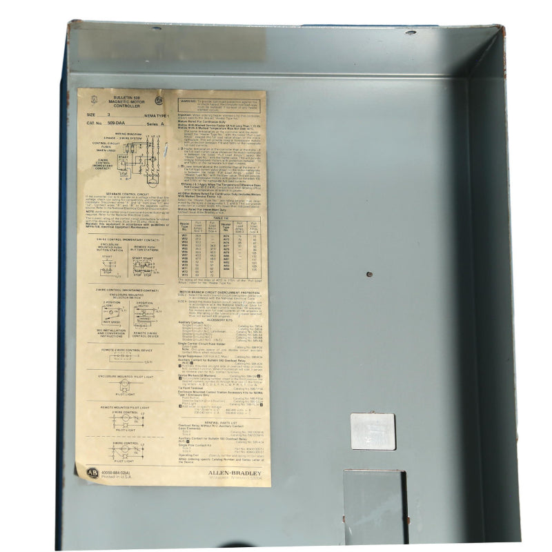 509-DAA Enclosure Only (not the Starter)
Schematic