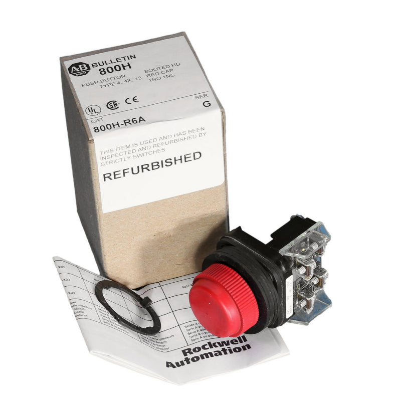 800H-R6A Allen-Bradley 30mm Red Booted Push Button