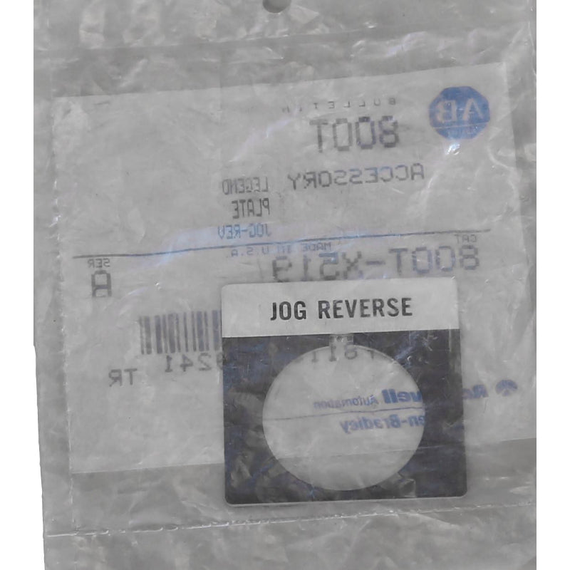 800T-X519 JOG - REVERSE Black Metal Legend Plate Allen-Bradley