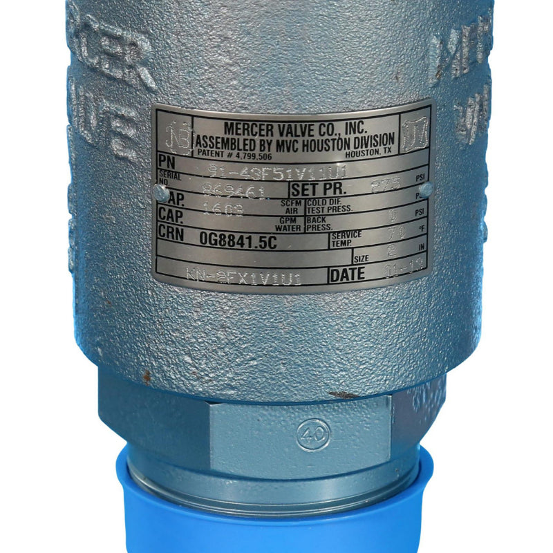 91-43F51V11U1
Mercer 275 PSI Pressure Valve