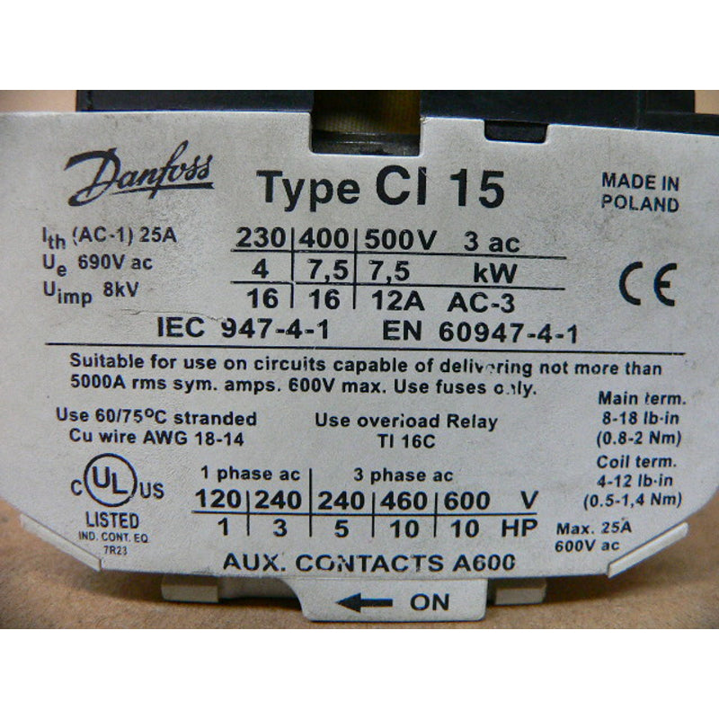 Danfoss Contactor
w/N.O. Aux. Contacts