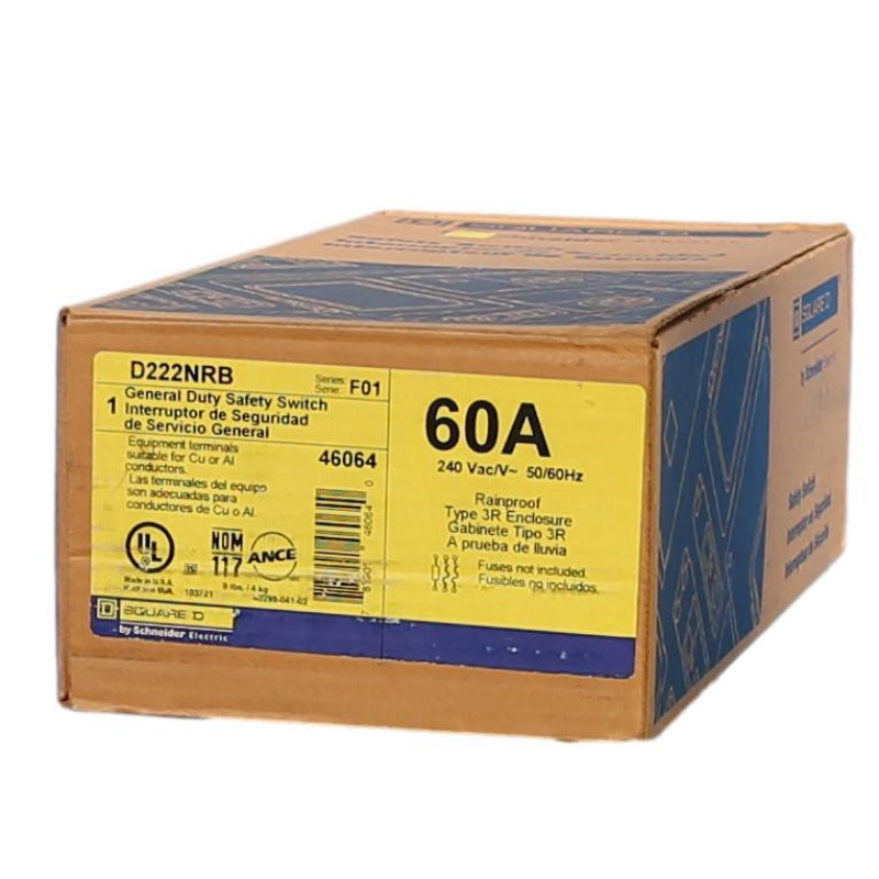 D222NRB 2 Pole 60A Fusible Outdoor Safety Switch 240V