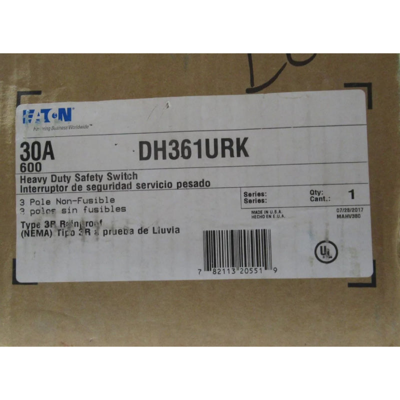 DH361URK 30A Non-Fusible 3 Wire Outdoor Safety Switch New