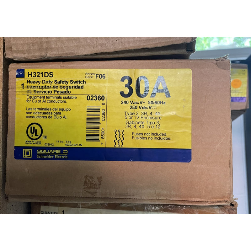 H321DS New 30 Amp Safety Switch
3R, 4X, Fusible, 240V
