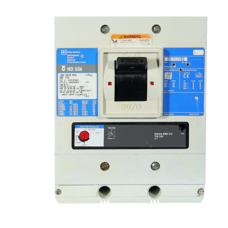 2- Pole 1200A, ND212T33W Digitrip RMS 310 Cutler Hammer Circuit Breakers