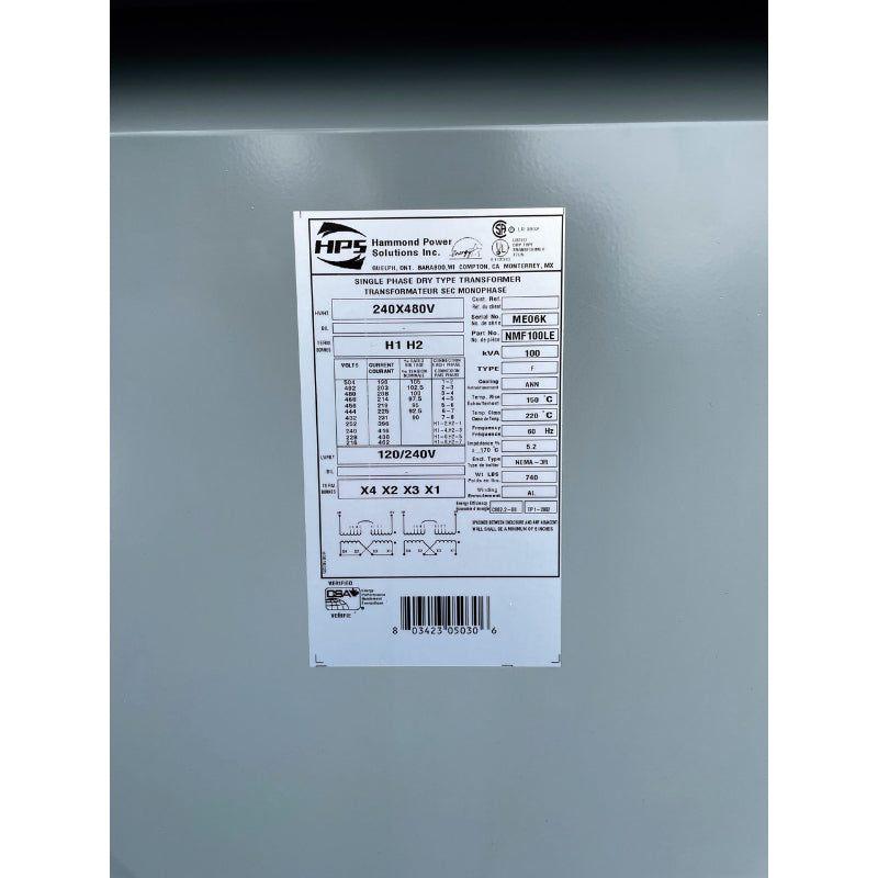 Hammond 100kVA 1-Phase 240VX480V 120/240V Power Transformer w/Weather Proof Shield