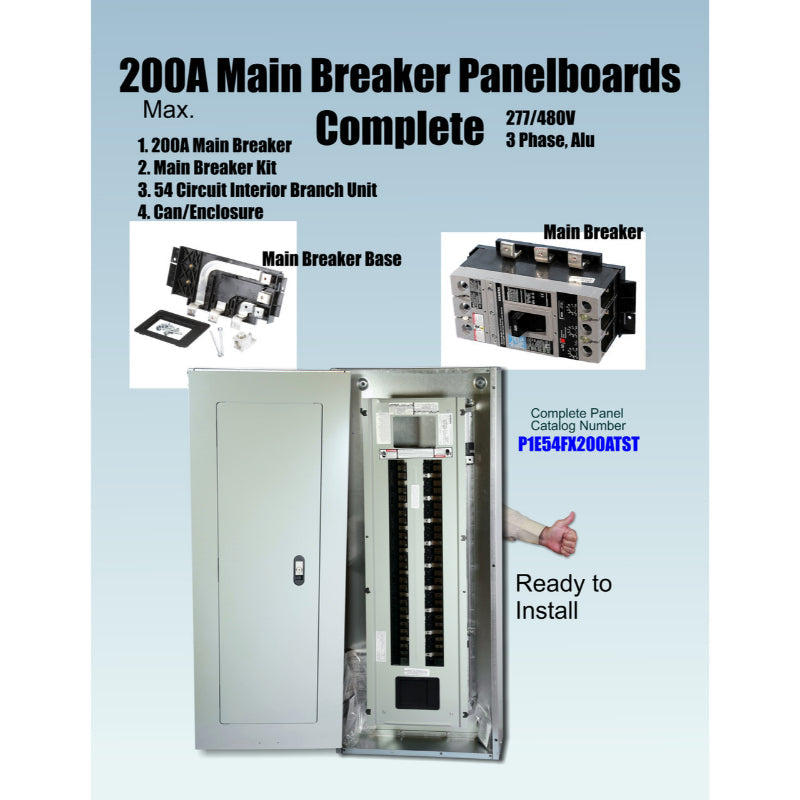 277/480V 200A Main Breaker 54 Cir. Panelboard Complete with Can & Cover Siemens -New
