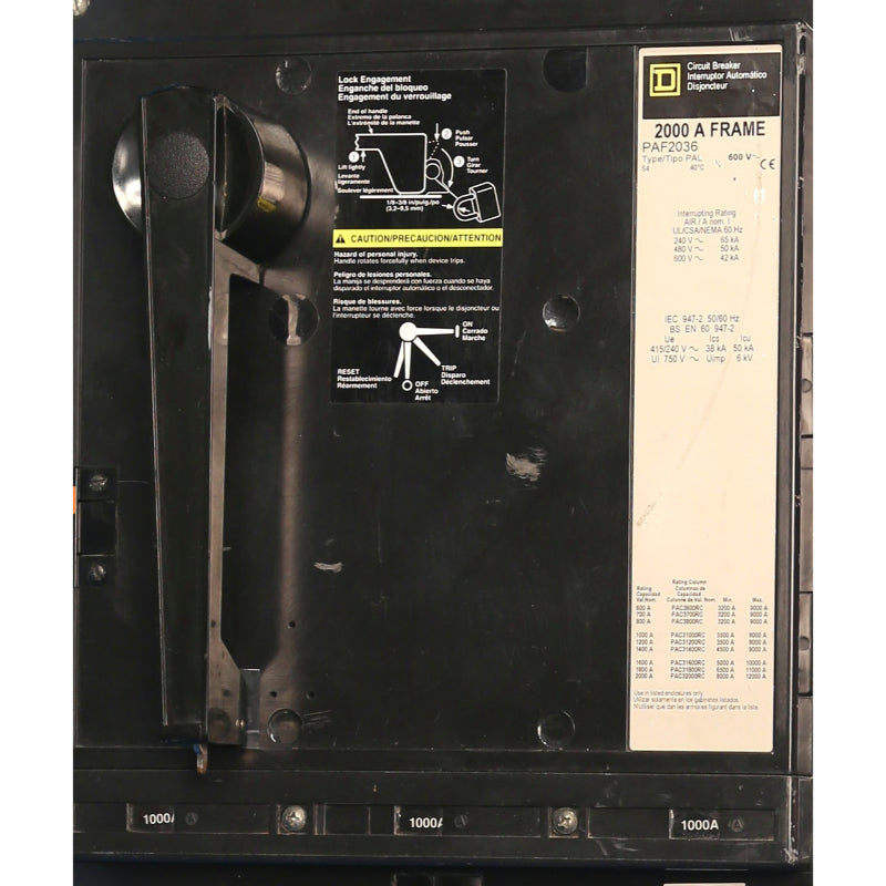 PAF2036 Thermal Magnetic 2000A P-frame Circuit Breaker with Rating Columns
