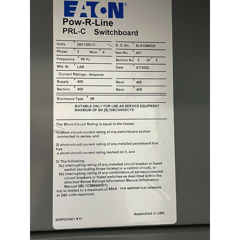 Eaton Heavy Duty 400A Outdoor Switchboard