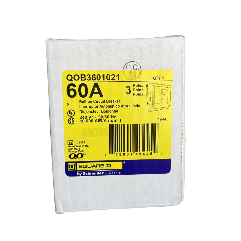 QOB3601021 Square D 3 Pole 60 Amp Circuit Breaker with Shunt Trip