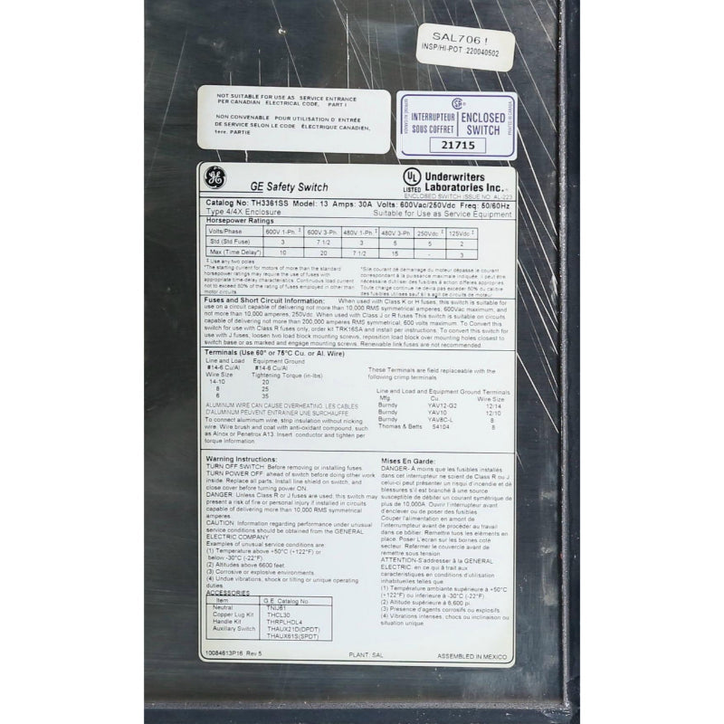 TH3361SS
30A Stainless Steel Safety Switch