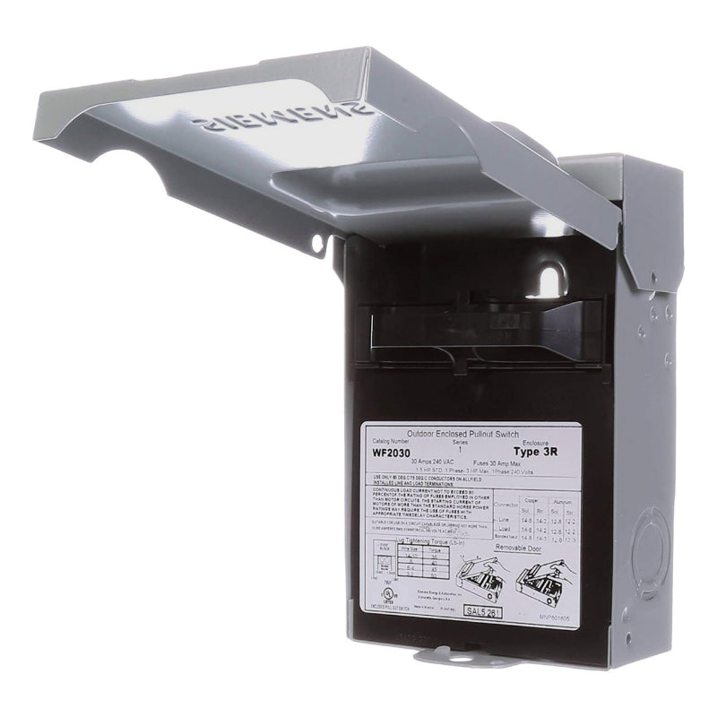 WF2030 Siemens Pull Out AC Disconnect Switch 240 VAC 30 A 2PDT Fusible Steel 2 Pole