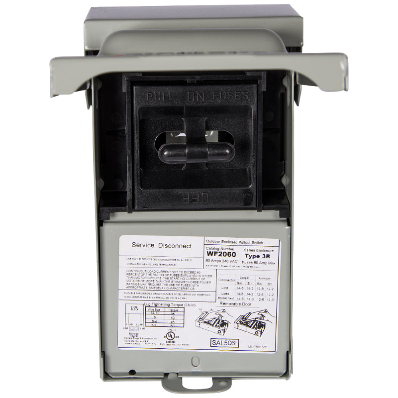 WF2060 Siemens Pull Out AC Disconnect Switch 240 VAC 60 A 2PDT Fusible Steel 2 Pole