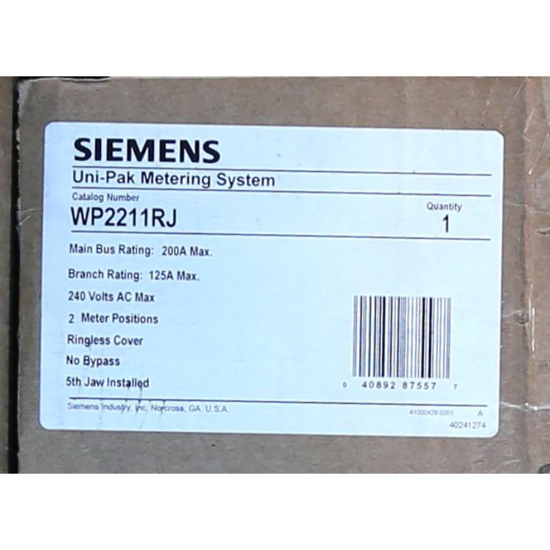 WP2211RJ Siemens WP Meter Main Panel 200 A 3 Wire Single Phase Steel 65000 A 120/240 V
